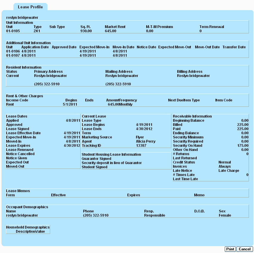 Lease Profile - Residential